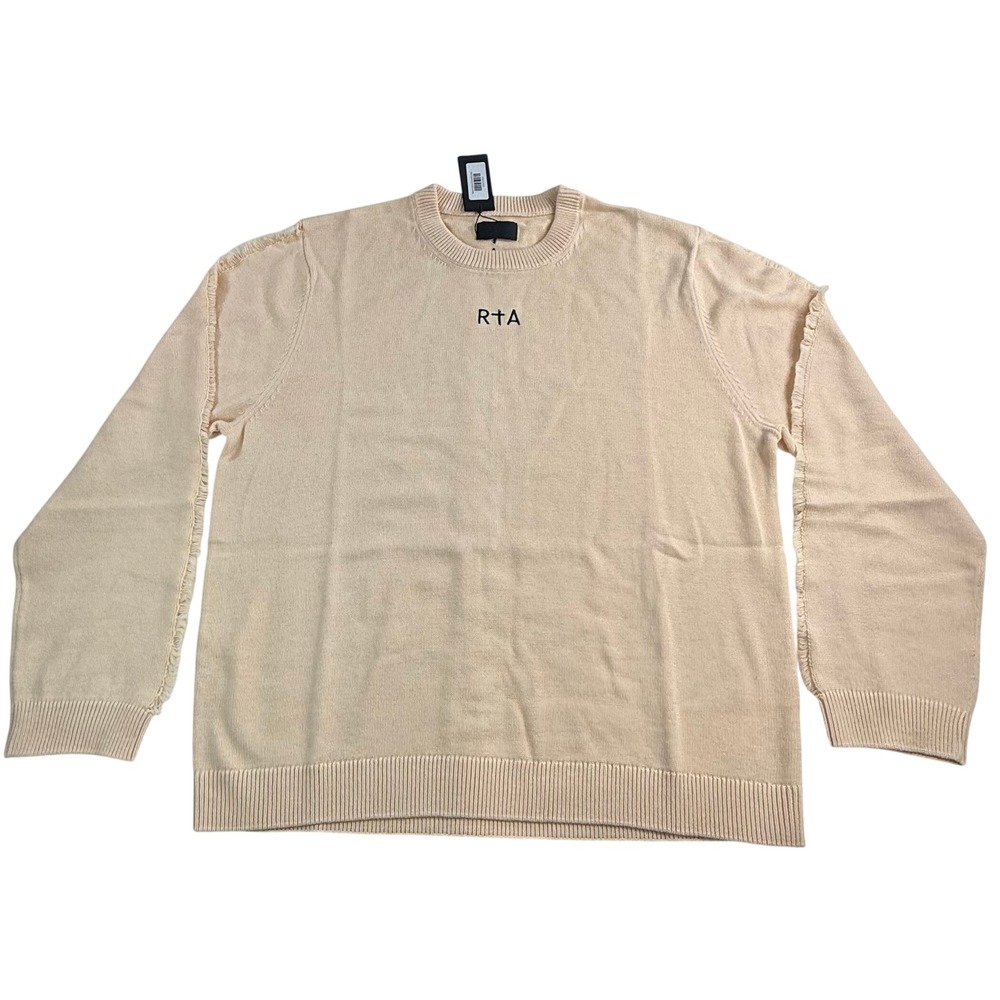RtA Road to Awe Beige Distressed Frayed Sleeve Cross Back Sweater XXXL NEW